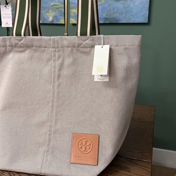 NWT! NEW! Tory Burch Gracie Canvas Tote -Natural Women Tote Bag - Picture 7 of 12